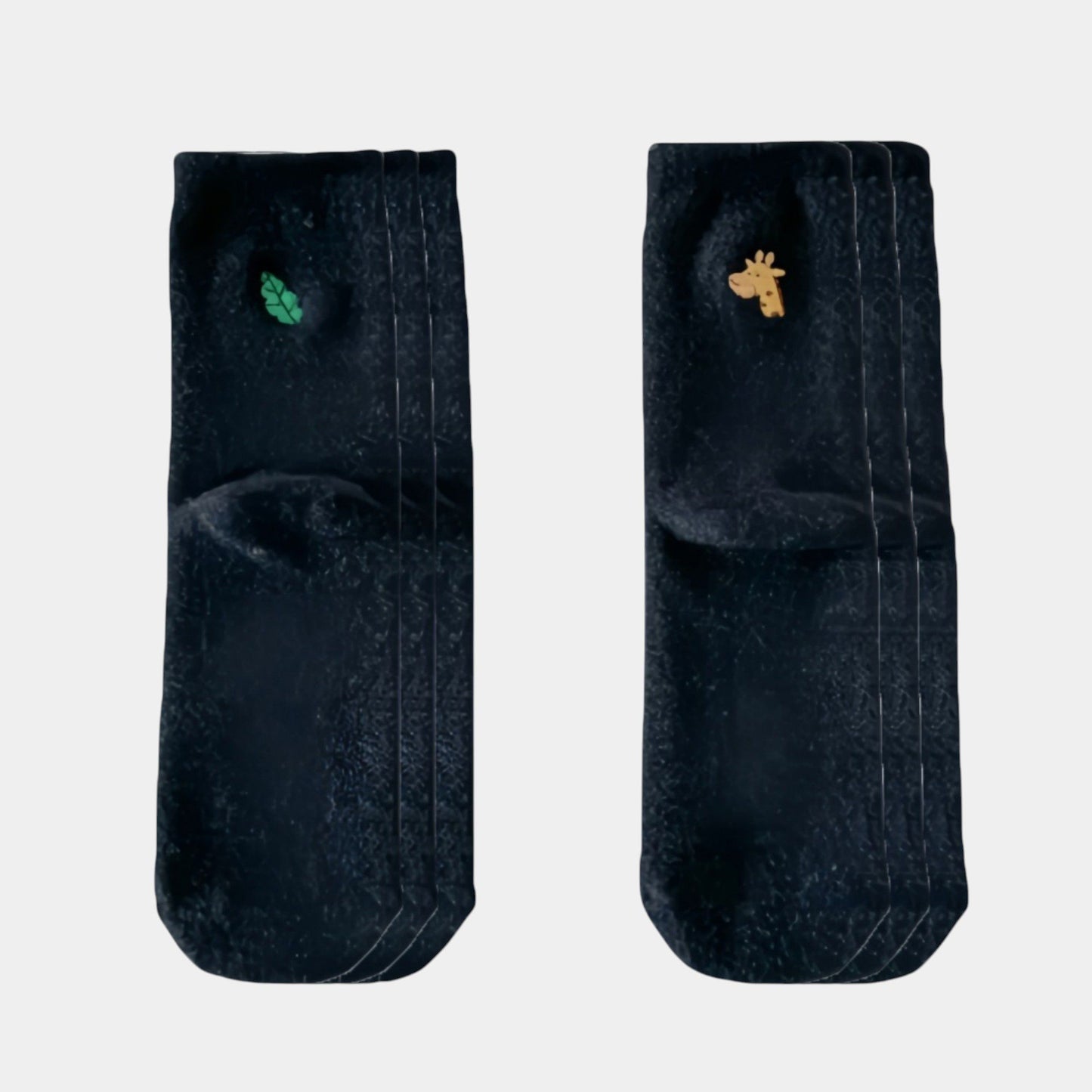 3-Pair Fuzzy Crew Sock Set with Cute Embroidery US 5¨C10