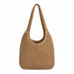 Woven Straw Tote Bag Large Capacity Zip Top Shoulder Carryall with Interior Pocket