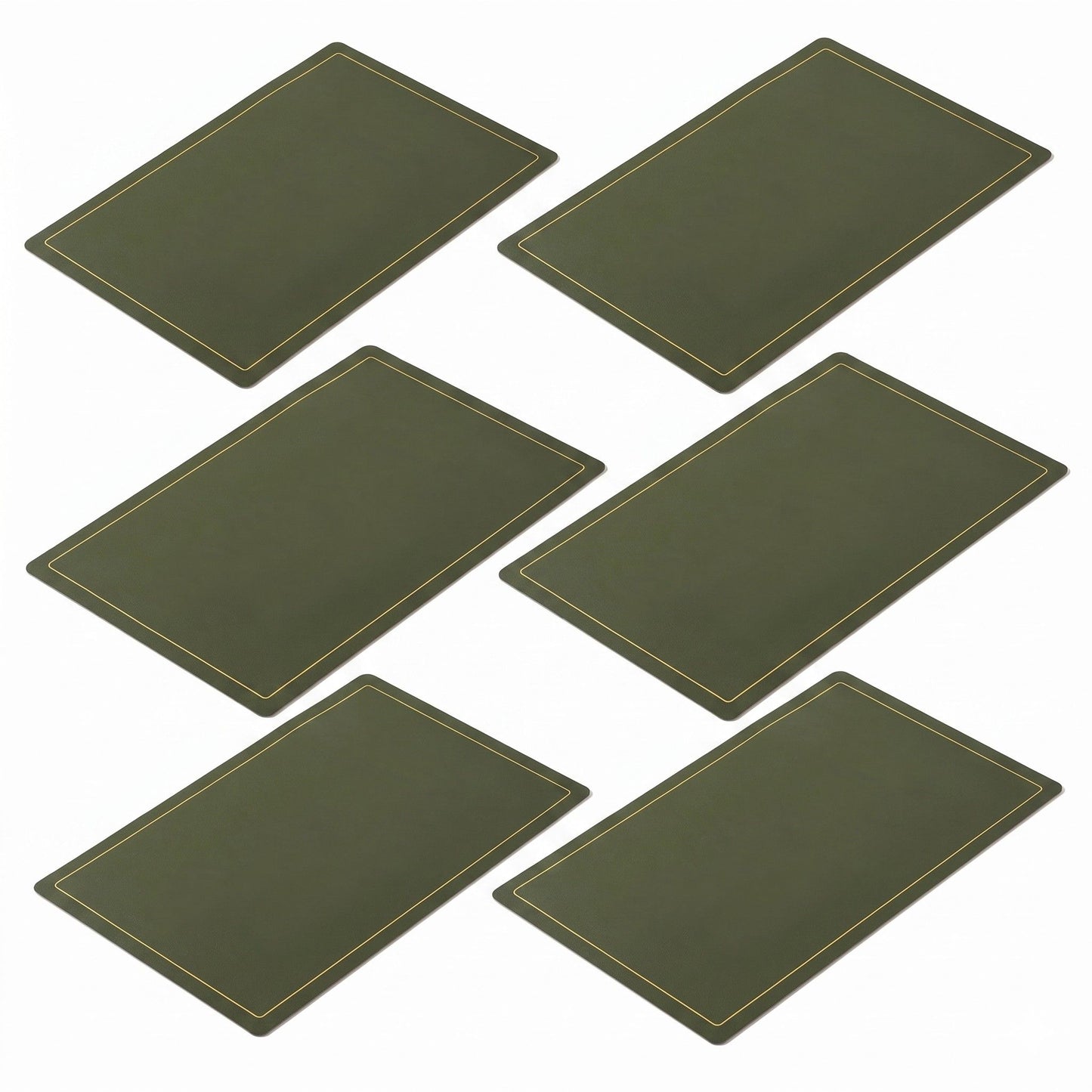 6 Piece Faux Leather Placemat Set Waterproof Heat Resistant Table Mats with Gold Trim Border