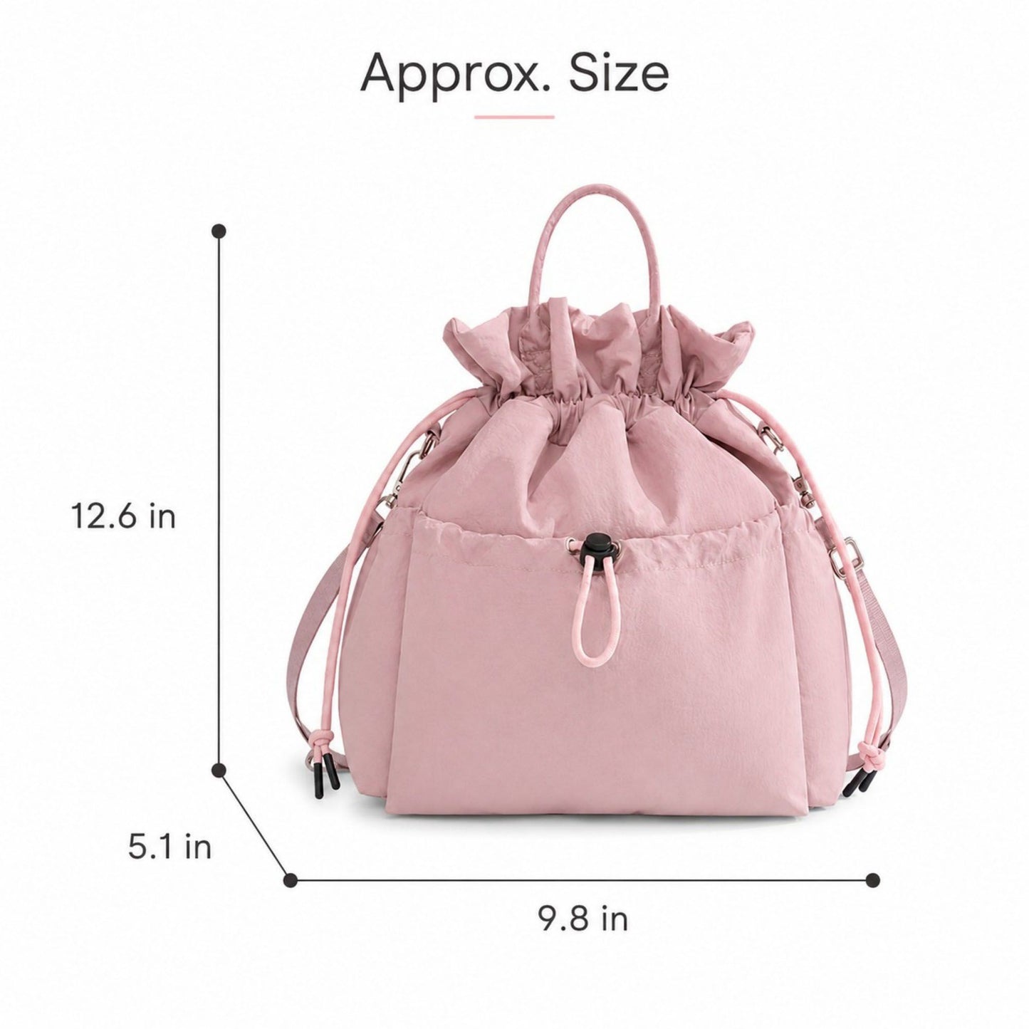 Insulated Drawstring Lunch Bag with Pockets, Top Handles and Shoulder Strap