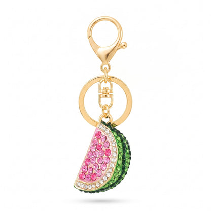 Watermelon Rhinestone Keychain Bag Charm with Lobster Clasp and Key Ring