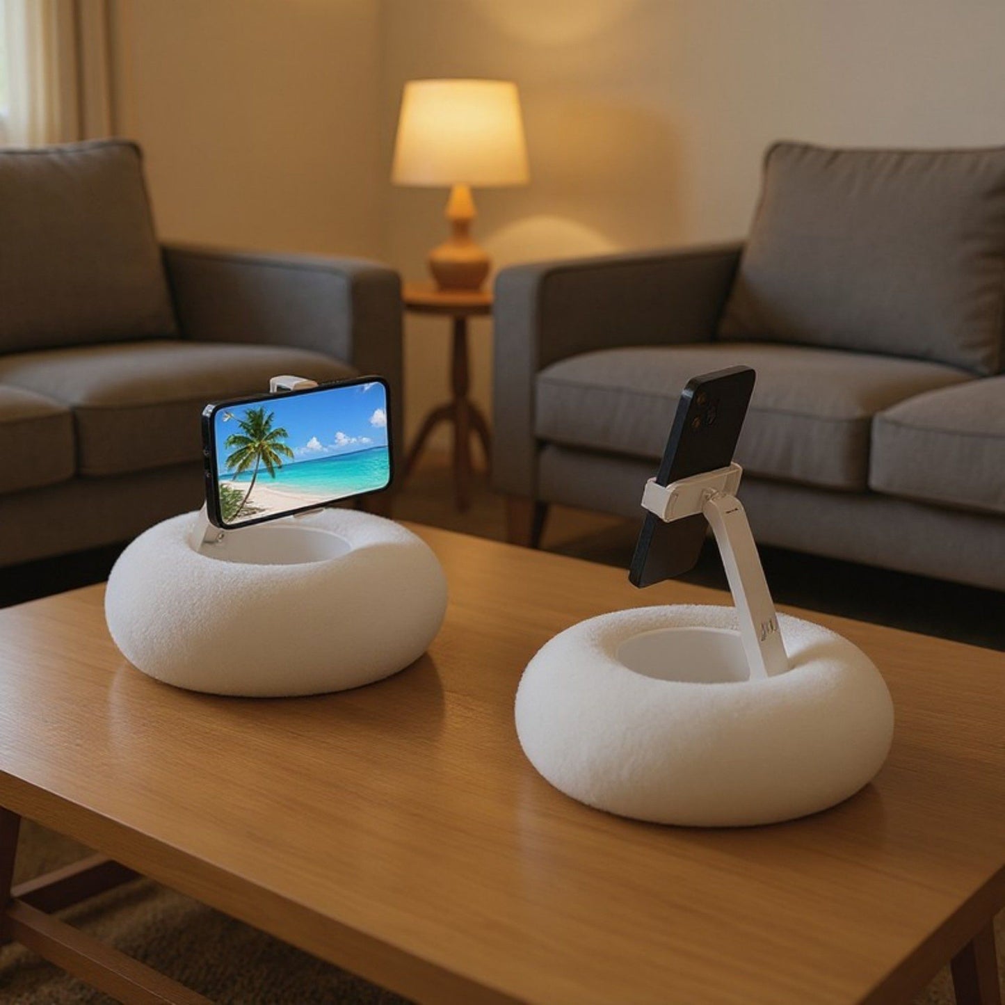 Plush Weighted Phone Stand with Adjustable Folding Holder for Hands-Free Viewing and Device Support