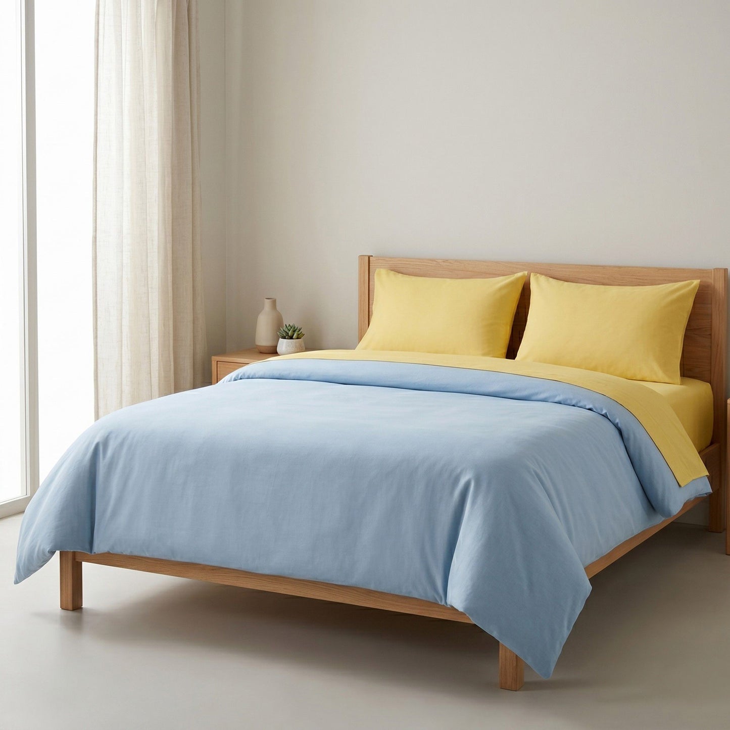 4-Piece Cotton Washed Bedding Set with Duvet Cover Flat Sheet and Pillowcases