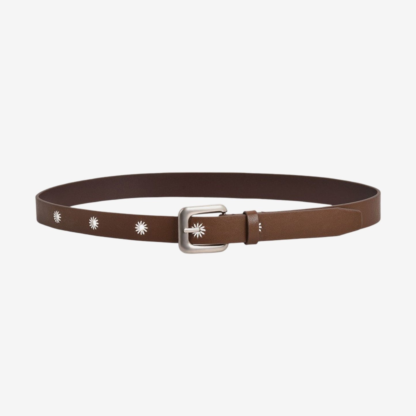 Genuine Leather Belt with Daisy Embroidery and Square Buckle 41.3in