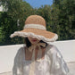 Crochet Straw Sun Hat with Lace Trim & Bow