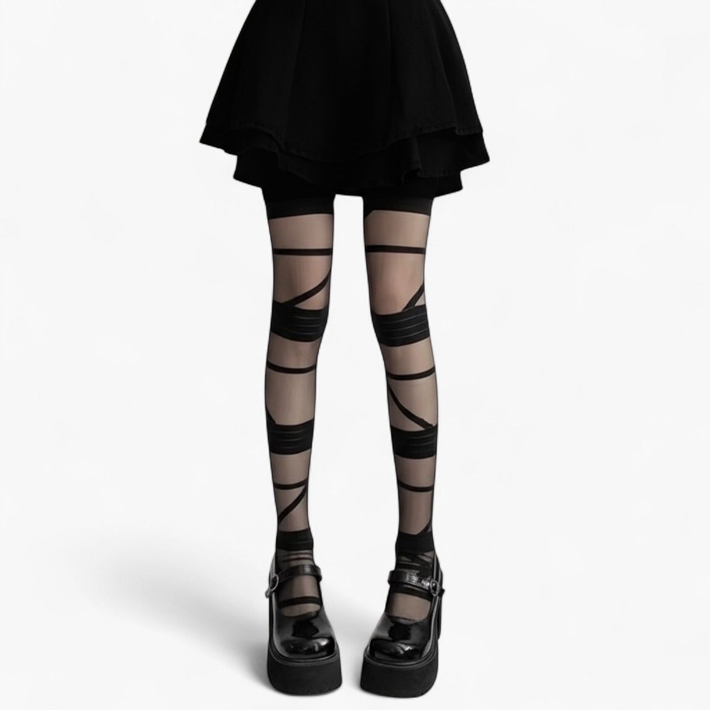 Sheer Tights with Wrapped Ribbon Illusion and Gothic Layered Design