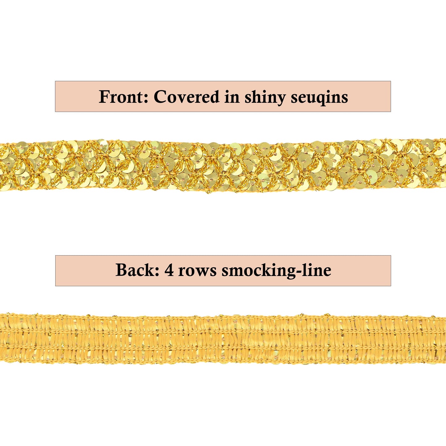Sewing Sequin Trim 0.9 Inch 4 Row, 25 Yards Glitter Sequin Ribbon Metallic Stretch Bling Strip DIY Craft Decoration