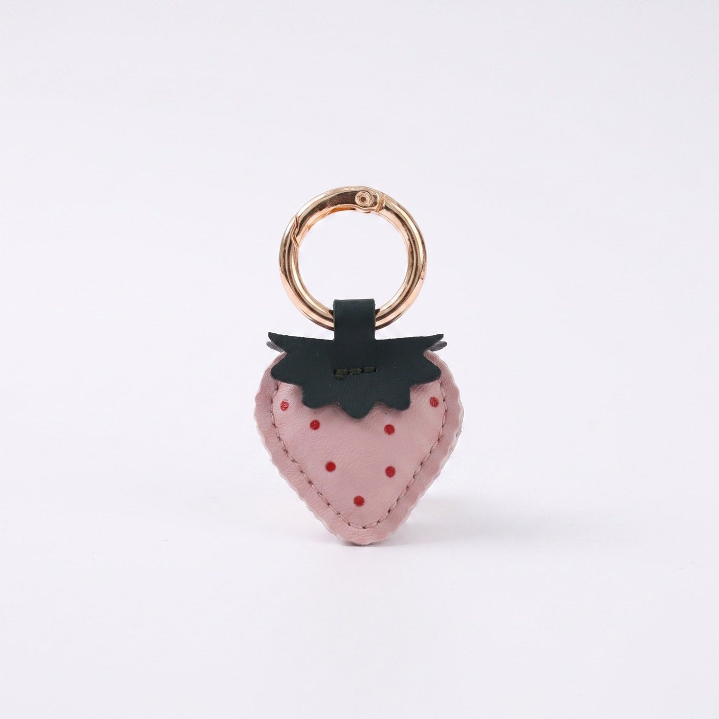 Strawberry Bag Charm with Pink Polka Dots and Gold Tone Ring Clip