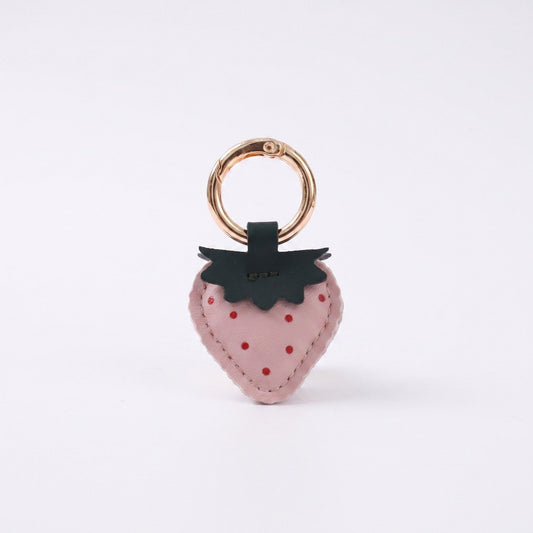 Strawberry Bag Charm with Pink Polka Dots and Gold Tone Ring Clip