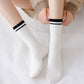 4-Pack Ribbed Crew Socks with Double Stripe Cuff Soft Stretch Fit in Neutral Tones