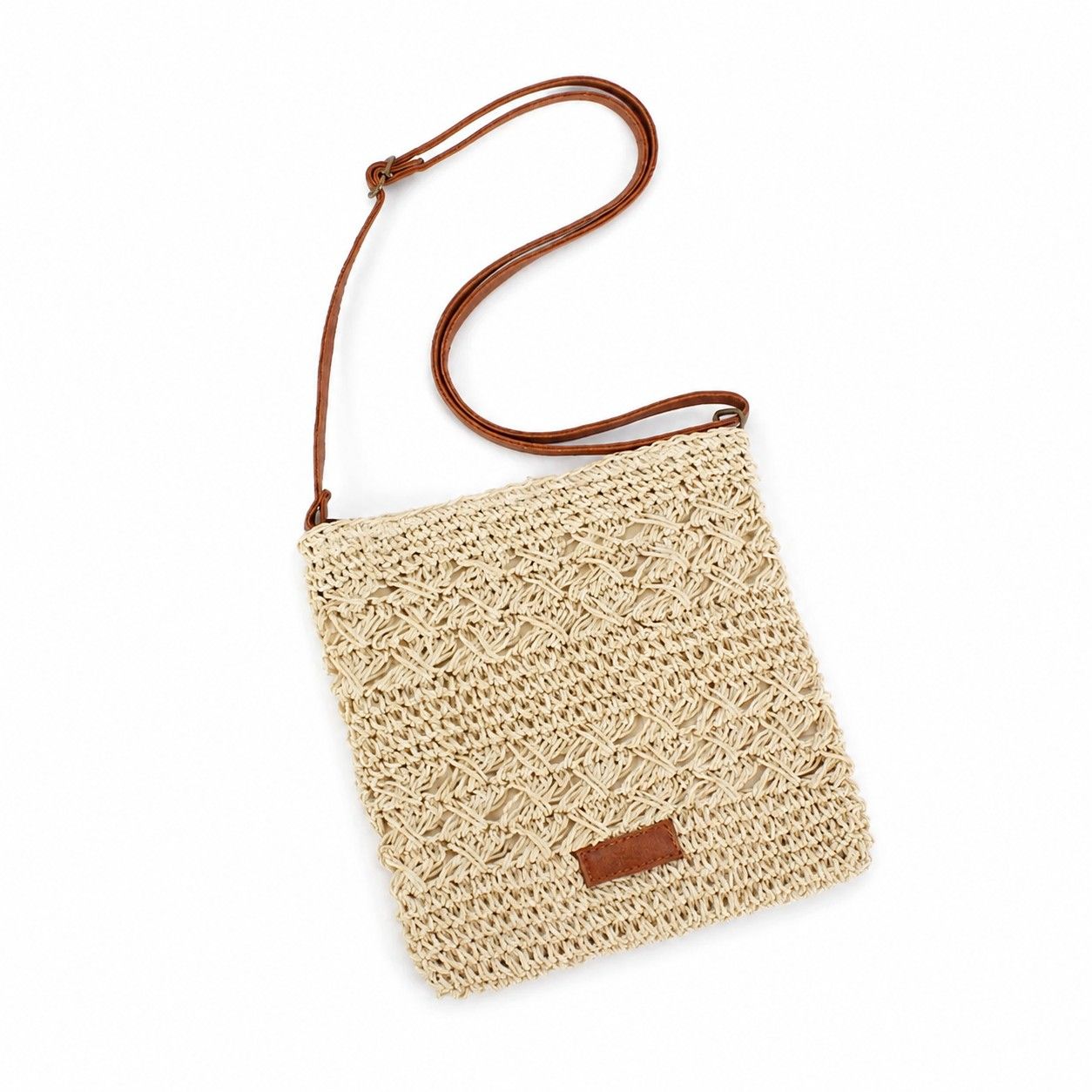 Textured Woven Crossbody Bag with Adjustable Strap Zip Closure and Slip Pocket