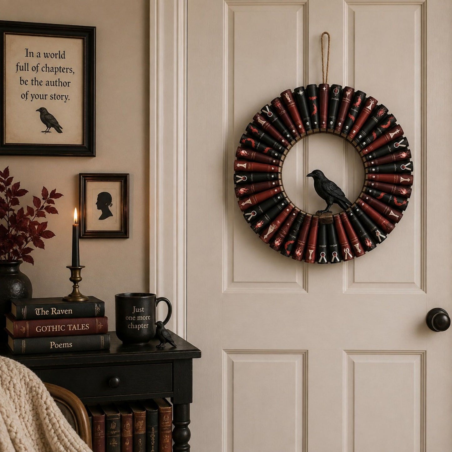 Gothic Raven Decorative Book Door Wreath 11.8 Inch
