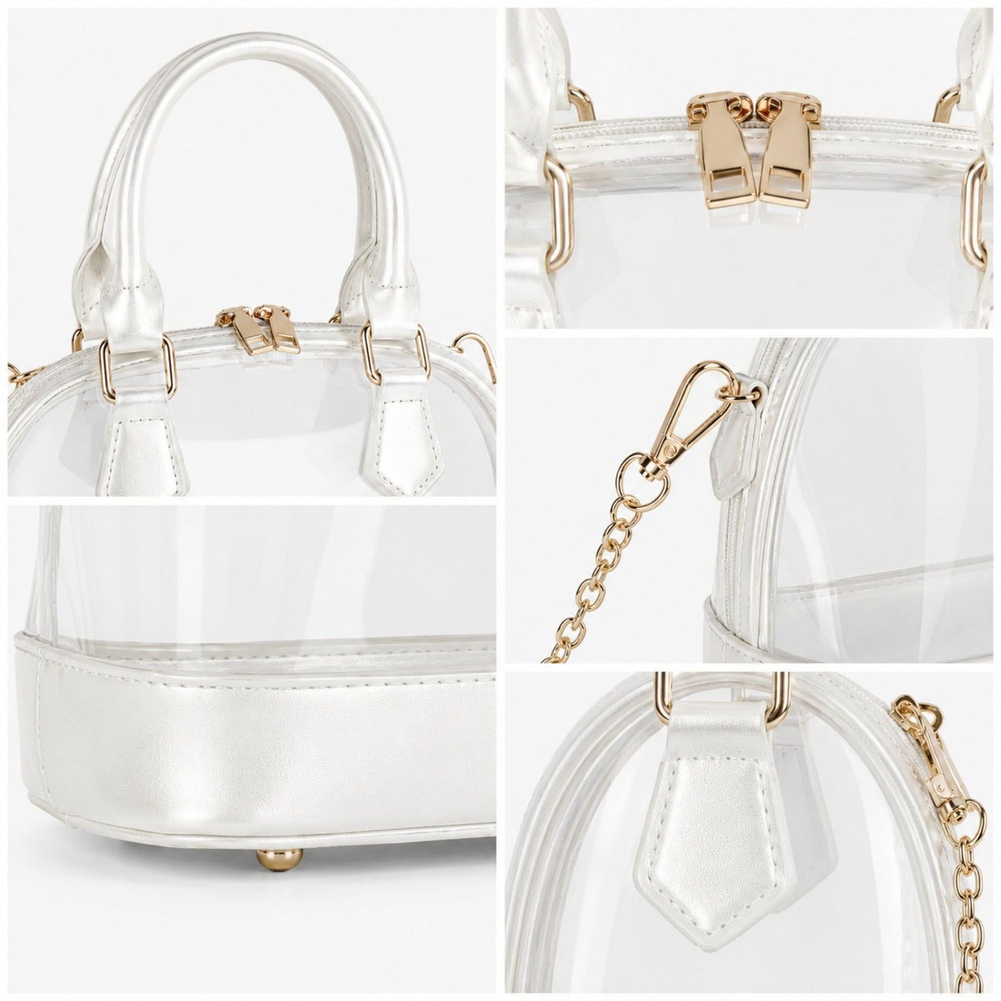 Clear PVC Mini Satchel Bag with Zipper Top and Detachable Chain Strap