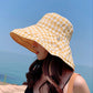 Women's Reversible Checkered Bucket Hat with Chin Strap