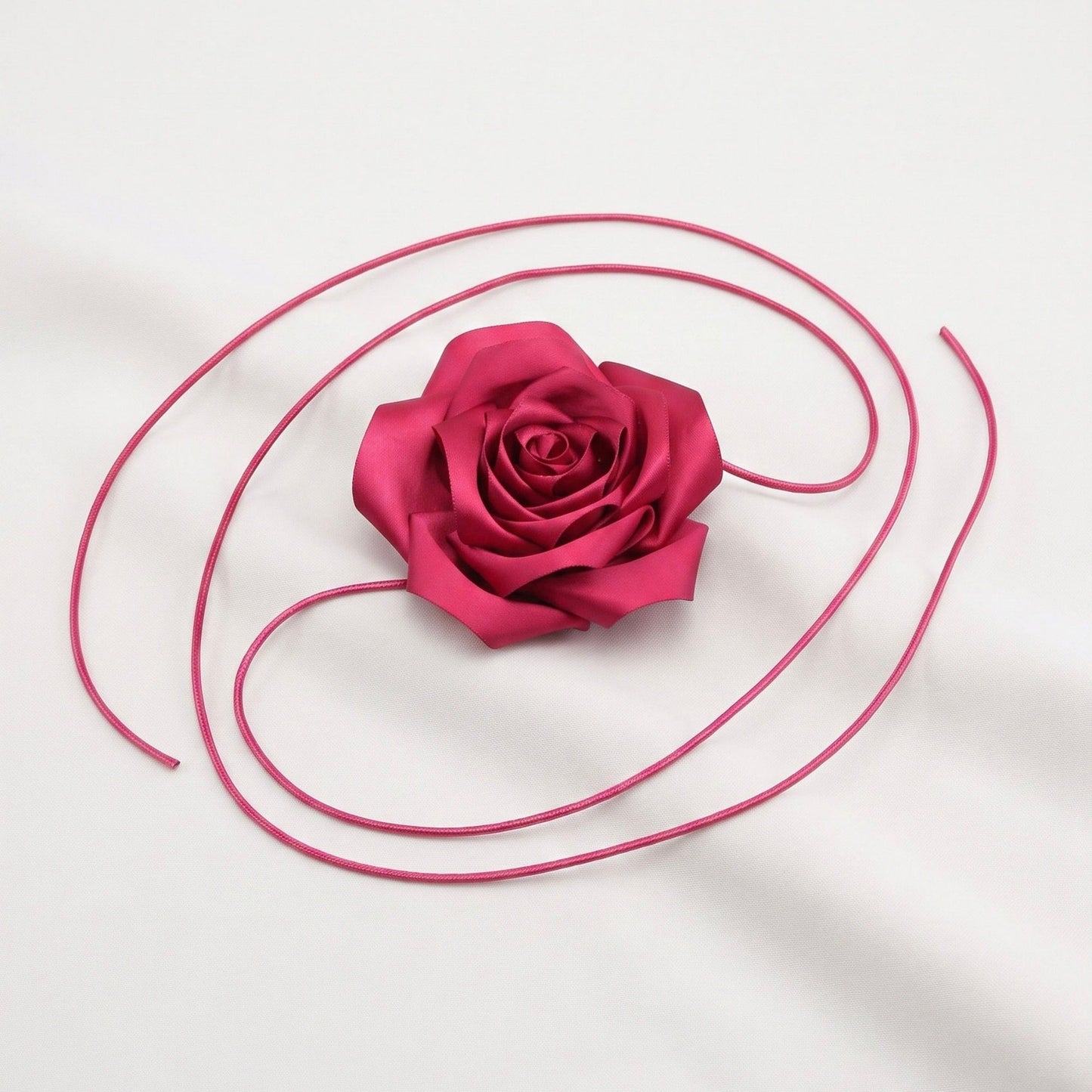 Single Satin Rose Fabric Wrap Waist Belt Adjustable Floral Statement Waist Jewelry 43.3in