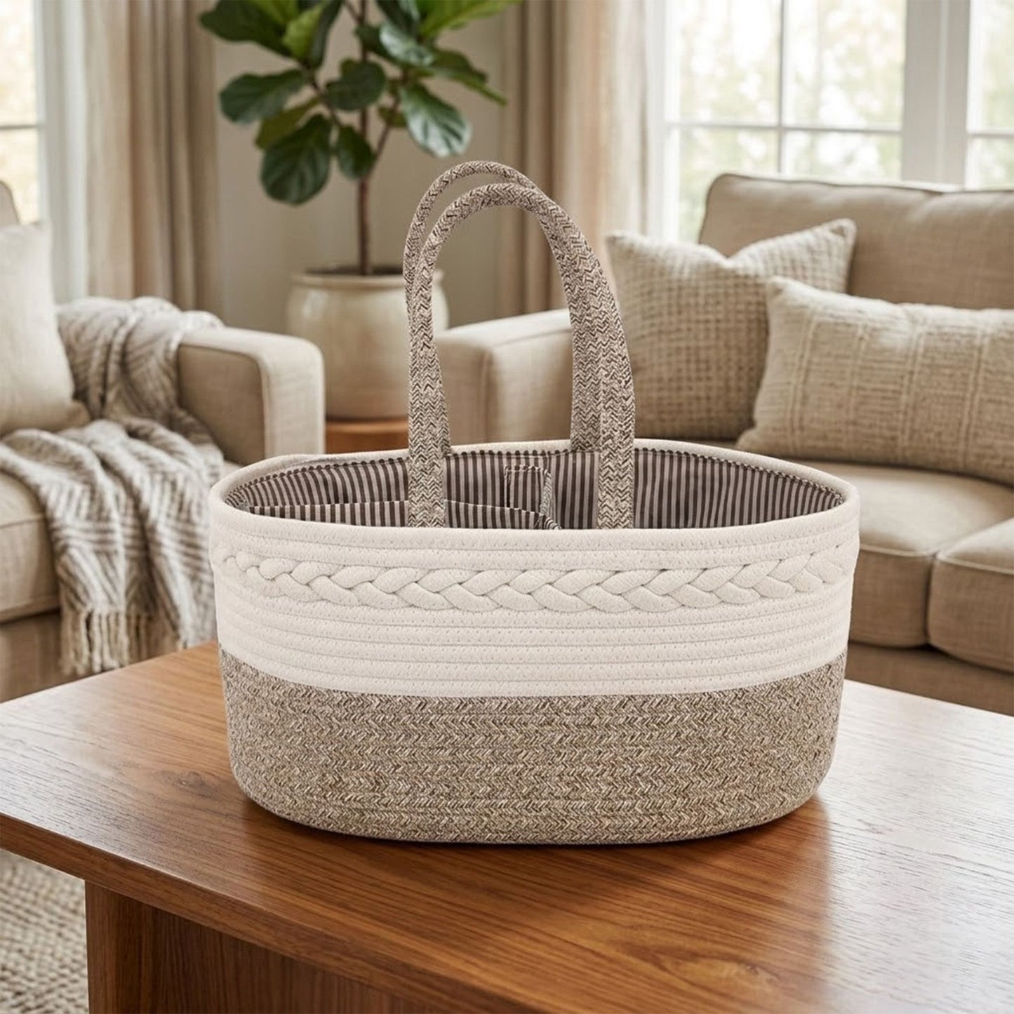 Woven Rope Storage Basket Organizer Bin Soft Cotton Basket for Nursery Shelves Closet Organization