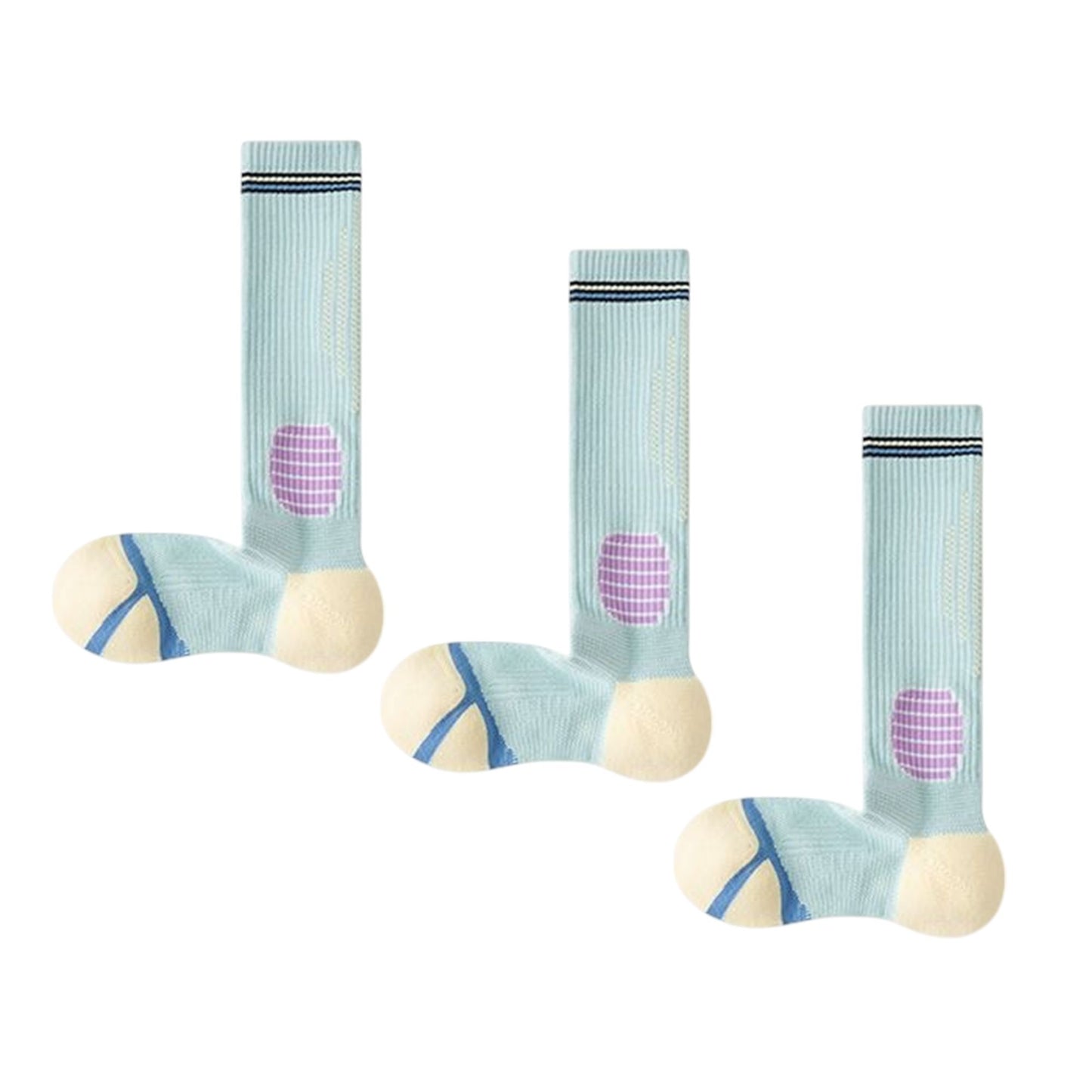 3-Pair Set Colorblock Athletic Knee-High Socks with Cushioned Heel Arch Support for Daily Fitness