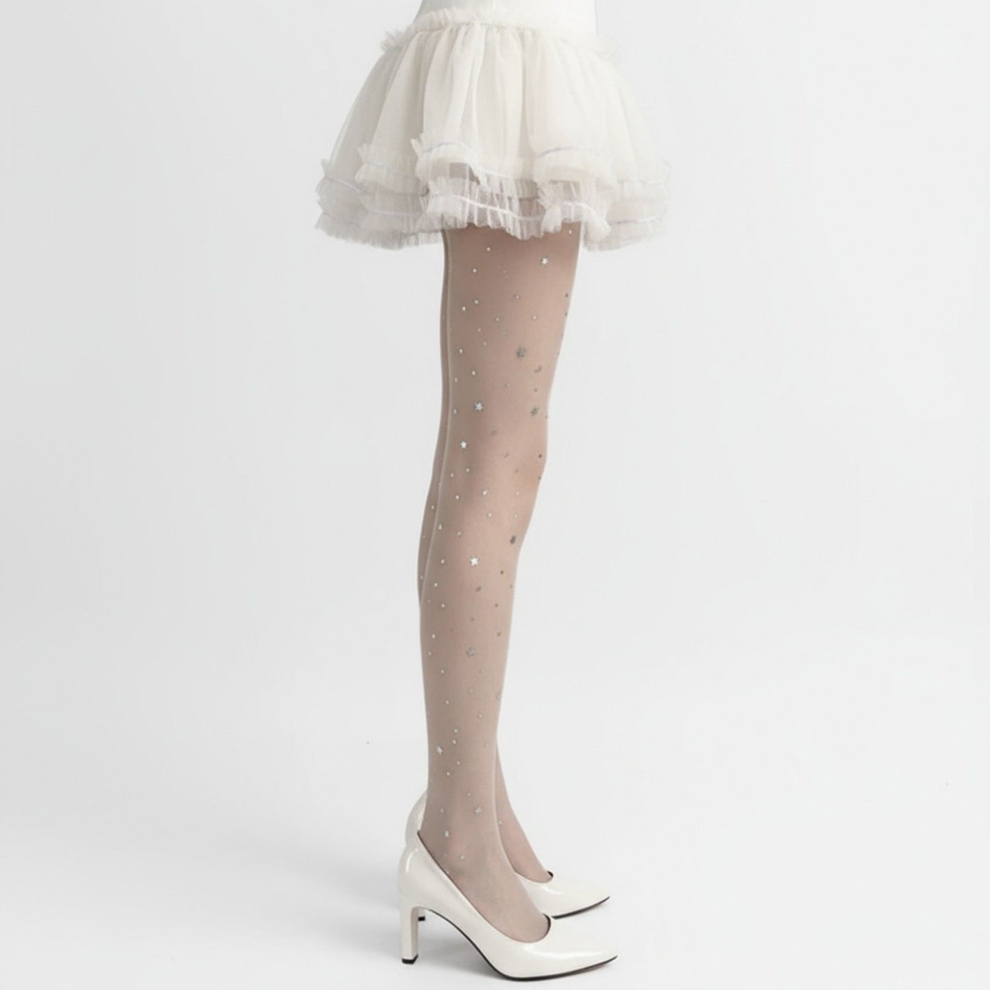 2pcs Women's Sheer Star Pattern Tights with Sparkle Detailing and Stretch Mesh Fit