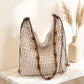 Crochet Shoulder Bag with Beaded Strap Tassel Drawstring Detail Lightweight Knit Hobo Handbag