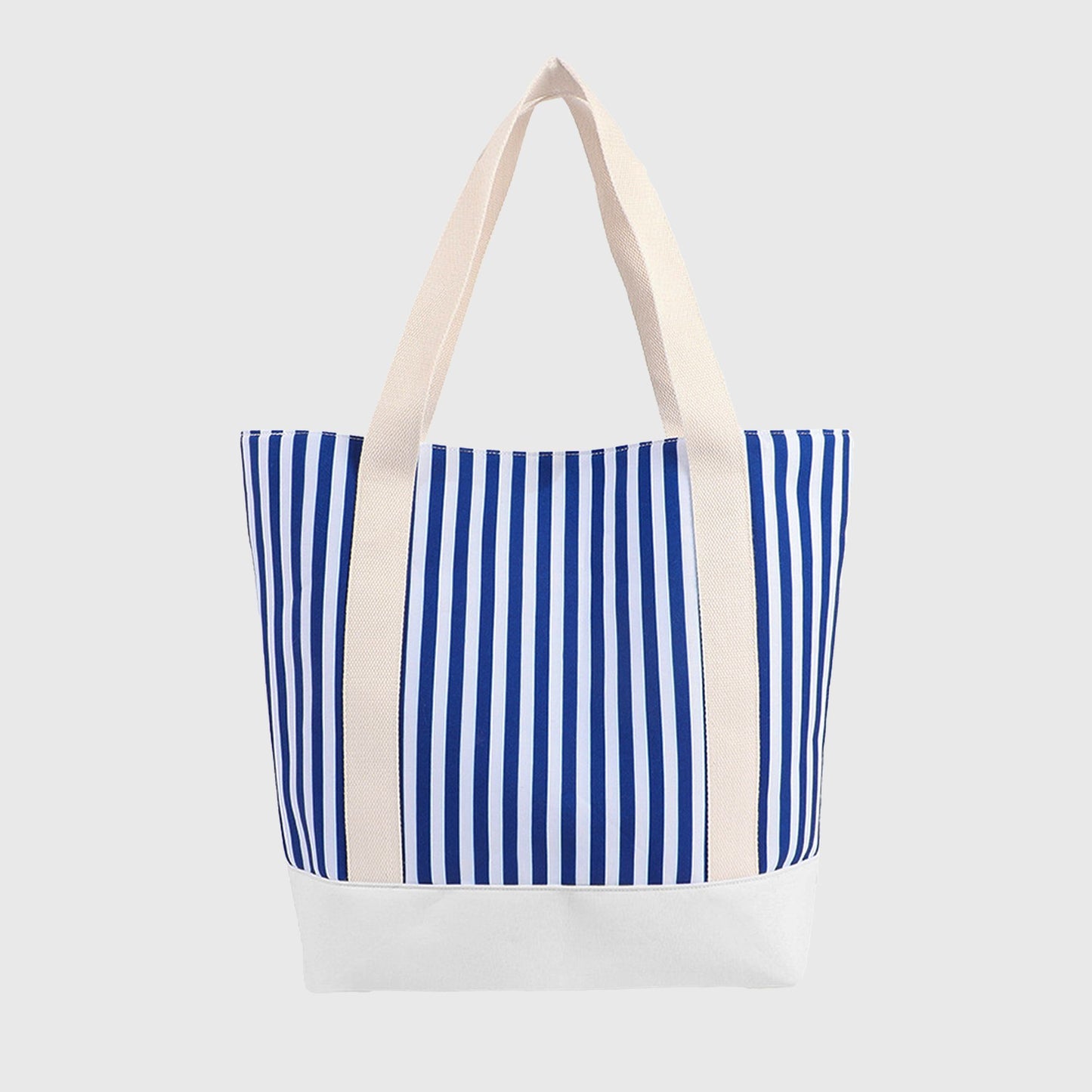 Striped Canvas Tote Bag - Large Capacity Beach and Shopping Shoulder Bag