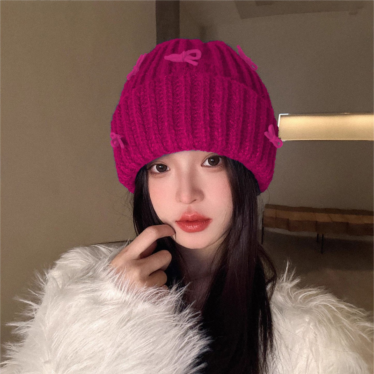 Ribbed Knit Beanie with Bow Accents - Cute Soft Winter Hat for Casual Daily Wear