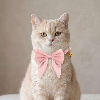 Pet Bow Collar Soft Adjustable Satin Bow Tie with Bell Detail Elegant Neck Accessory