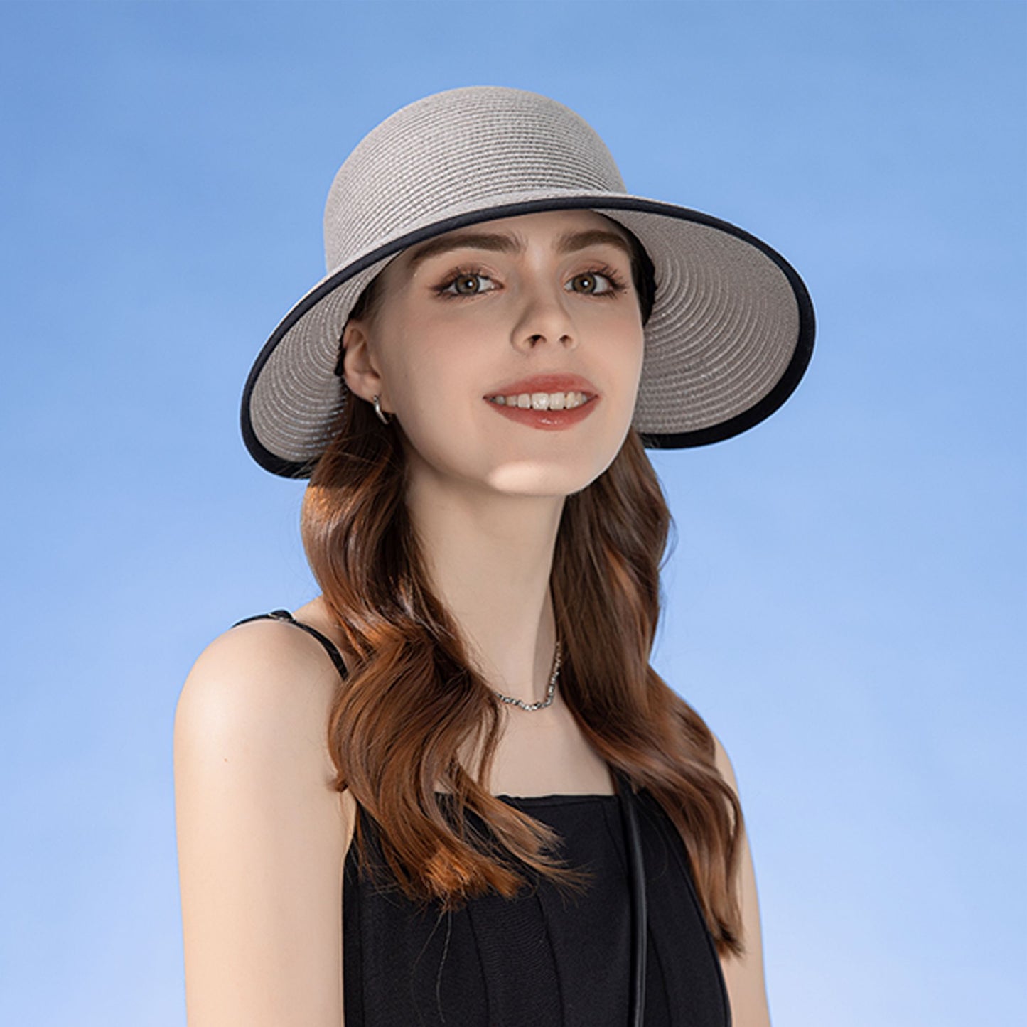 Roll Up Wide Brim Visor Sun Hat with Ponytail Hole and UV Protection Lightweight Packable Foldable Summer Cap
