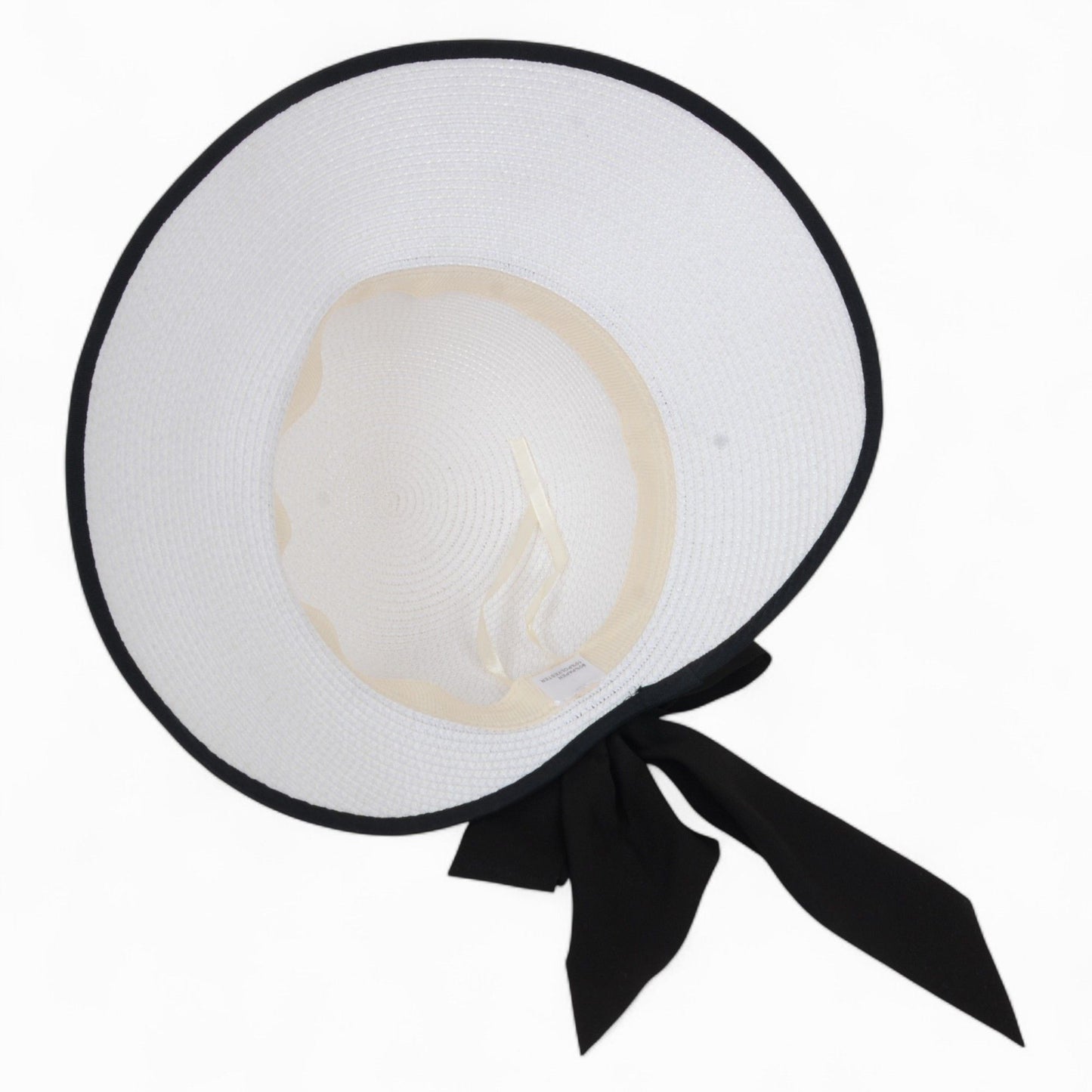 Women's Wide Brim Straw Hat with Braided Band and Contrast Bow Detail