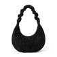 Faux Suede Hobo Shoulder Bag Ruched Strap Zipper Closure Everyday Purse