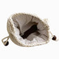 Crochet Bucket Bag with Drawstring Closure Tassel Detail Long Strap Knit Crossbody Handbag
