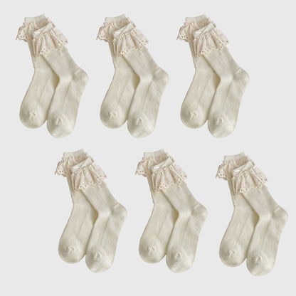 Summer Ruffled Lace - Trim Ankle Socks 6Pk