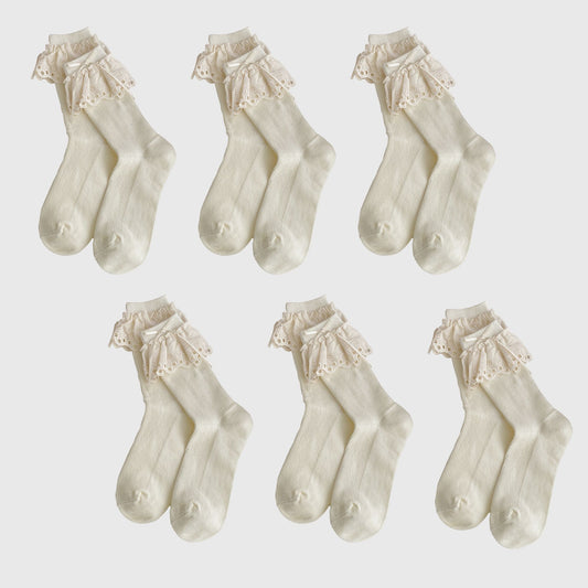 Summer Ruffled Lace - Trim Ankle Socks 6Pk