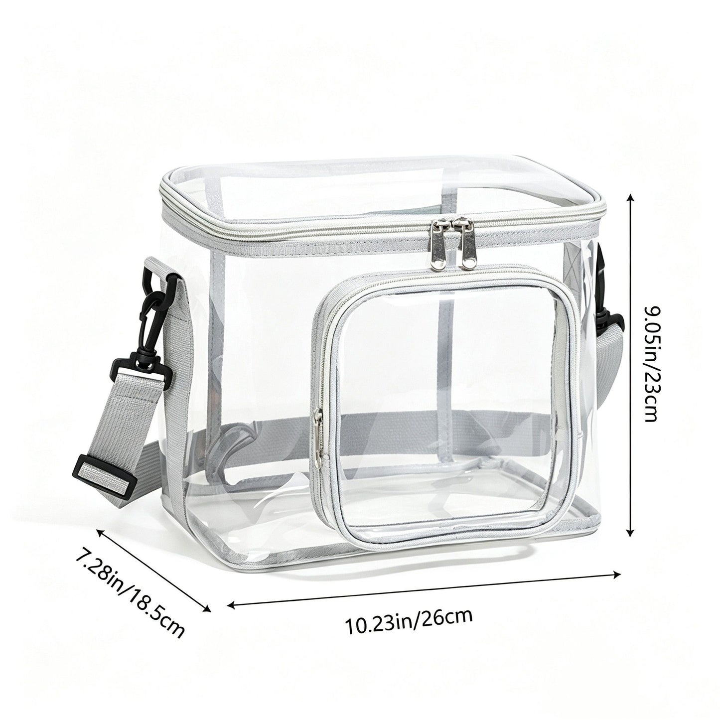 Clear PVC Lunch Tote Bag with Front Zipper Pocket, Top Handle and Removable Shoulder Strap