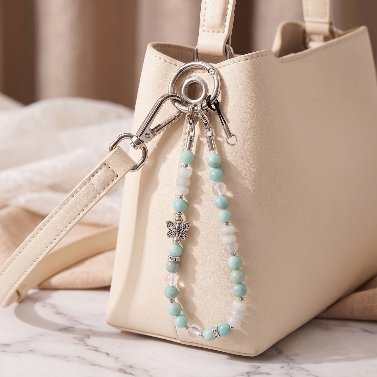 Beaded Phone Wrist Strap with Butterfly Charm