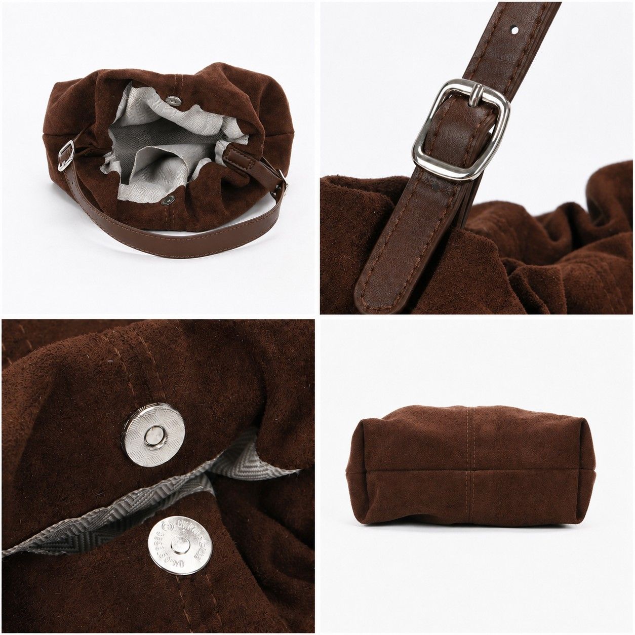 Faux Suede Hobo Shoulder Bag with Adjustable Strap Magnetic Closure and Interior Pocket