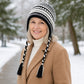 Patterned Knit Beanie with Braided Tassels