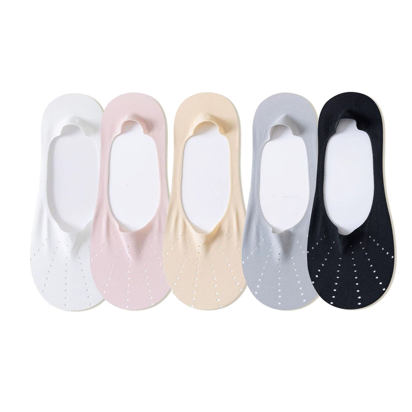 5 Pairs Women Low Cut No Show Socks Breathable Stretch Knit Liner Design Anti-Slip Heel Grip for Flats and Loafers