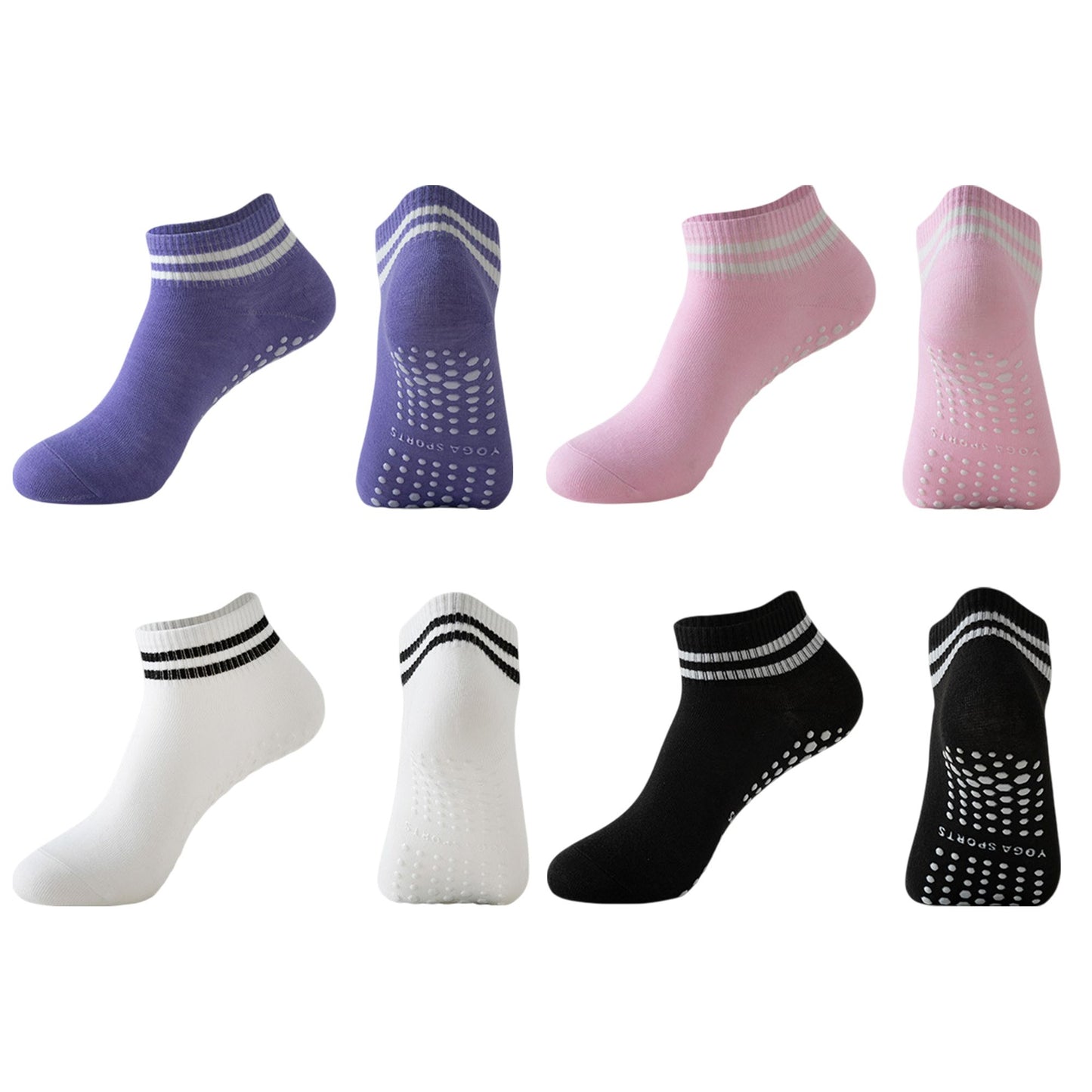 4 Pairs Ankle Grip Yoga Socks Soft Cotton Non-Slip Bottom Striped Cuff