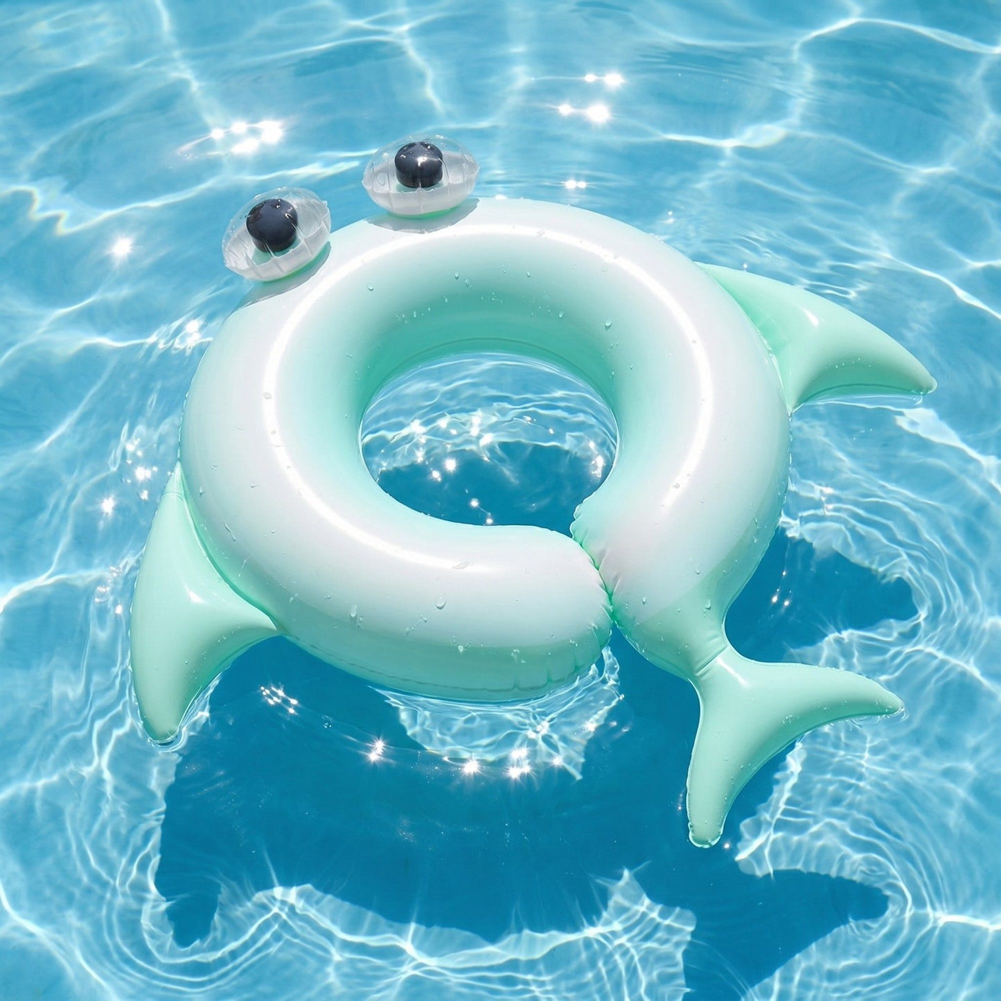 Kids Inflatable Dolphin Pool Ring with 3D Eyes and Tail Fin