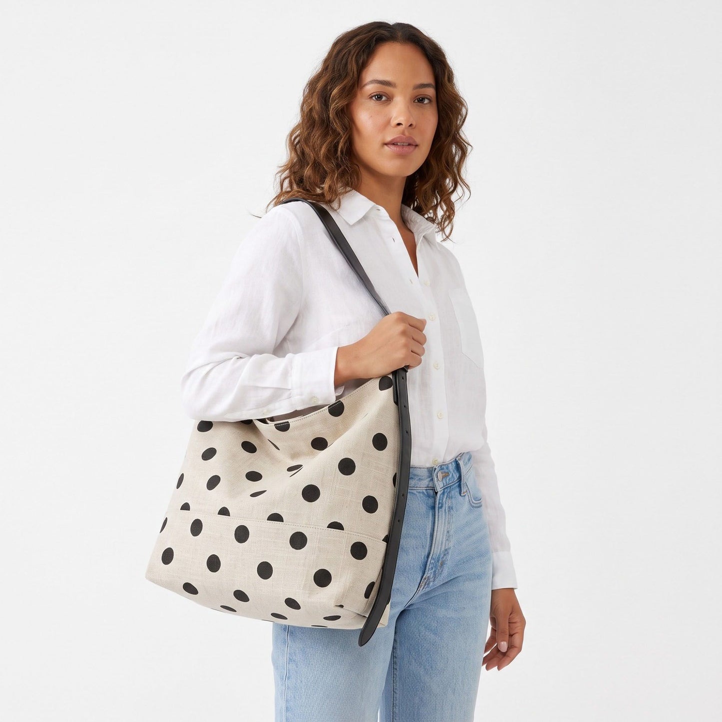 Polka Dot Hobo Shoulder Bag with Adjustable Strap and Front Pocket