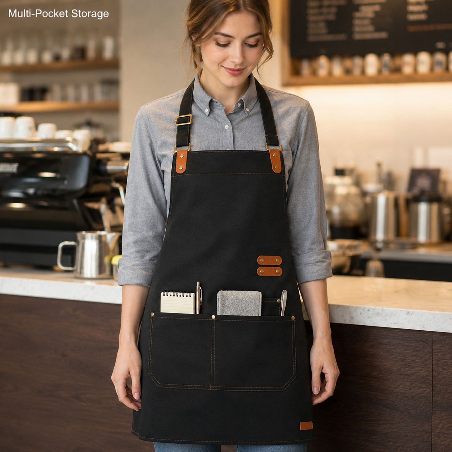 Water Resistant Canvas Bib Apron with Adjustable Straps and Pockets