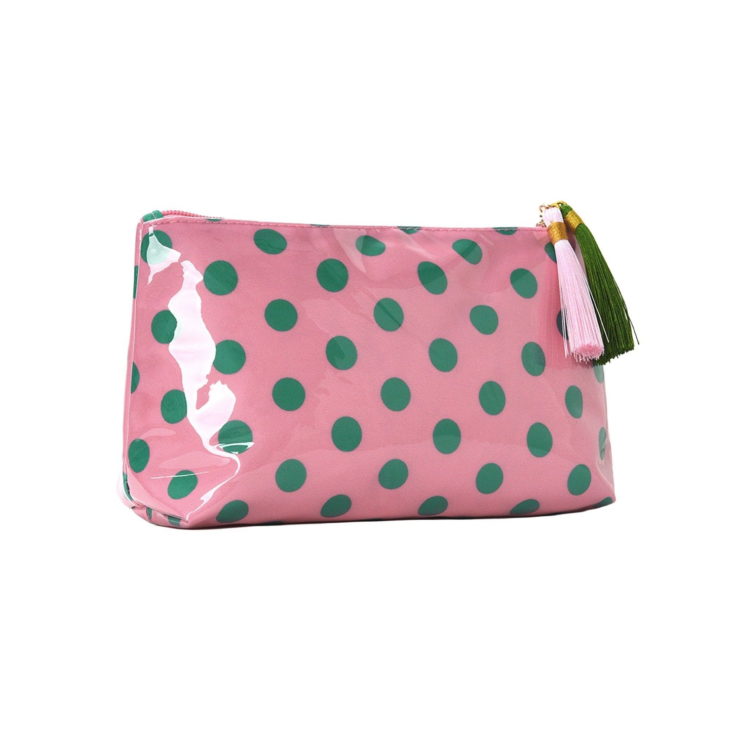 Large Polka Dot Cosmetic Bag Water Resistant Travel Toiletry Pouch with Tassels