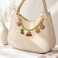 Gold Tone Charm Chain Bag Accessory with Cherry Dinosaur Heart Flower and Horseshoe Accents