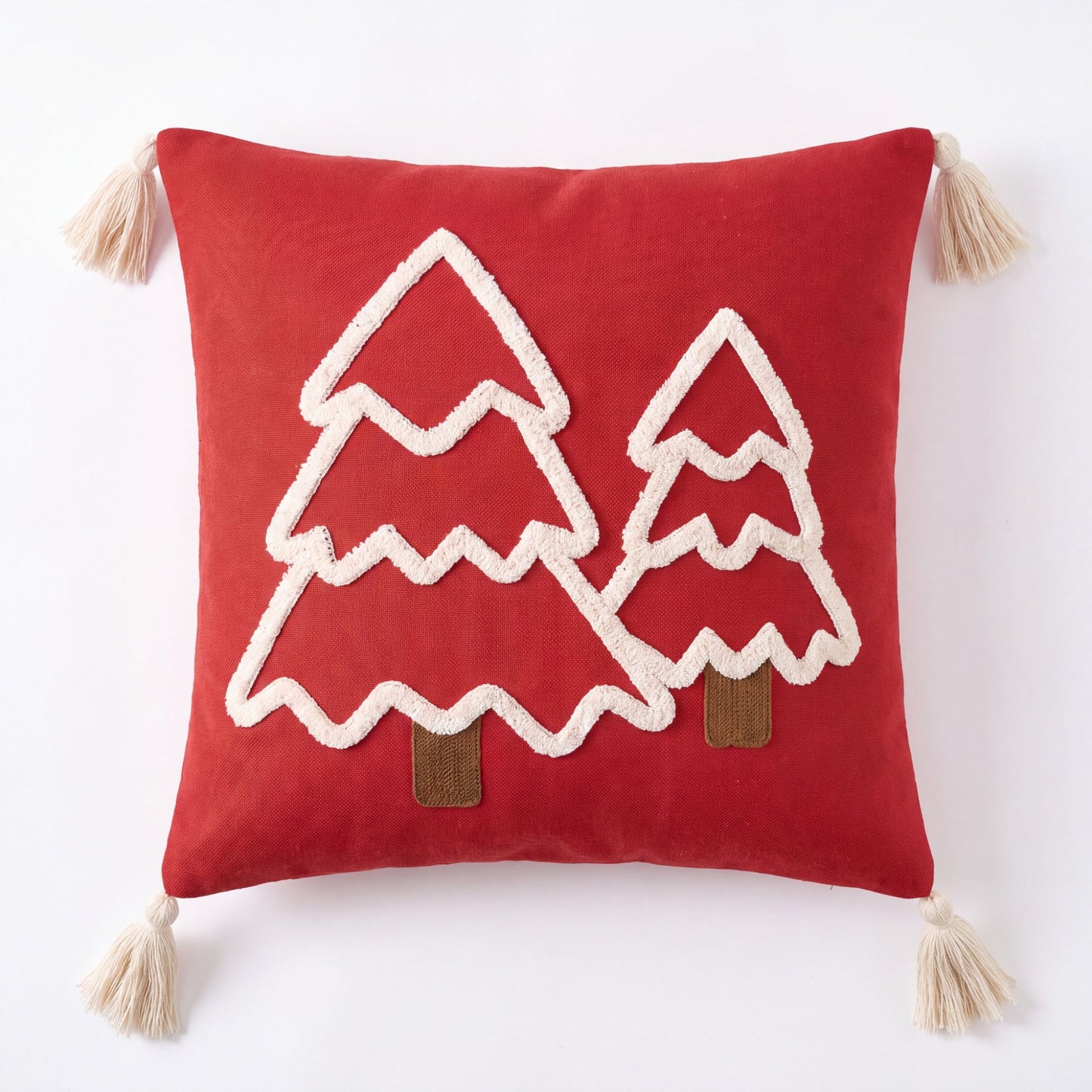 Christmas Tree Tufted Square Throw Pillow Cover with Tassels Holiday Decor