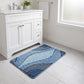 Abstract Blue Wave Plush Bathroom Mat with Layered Curved Line Design
