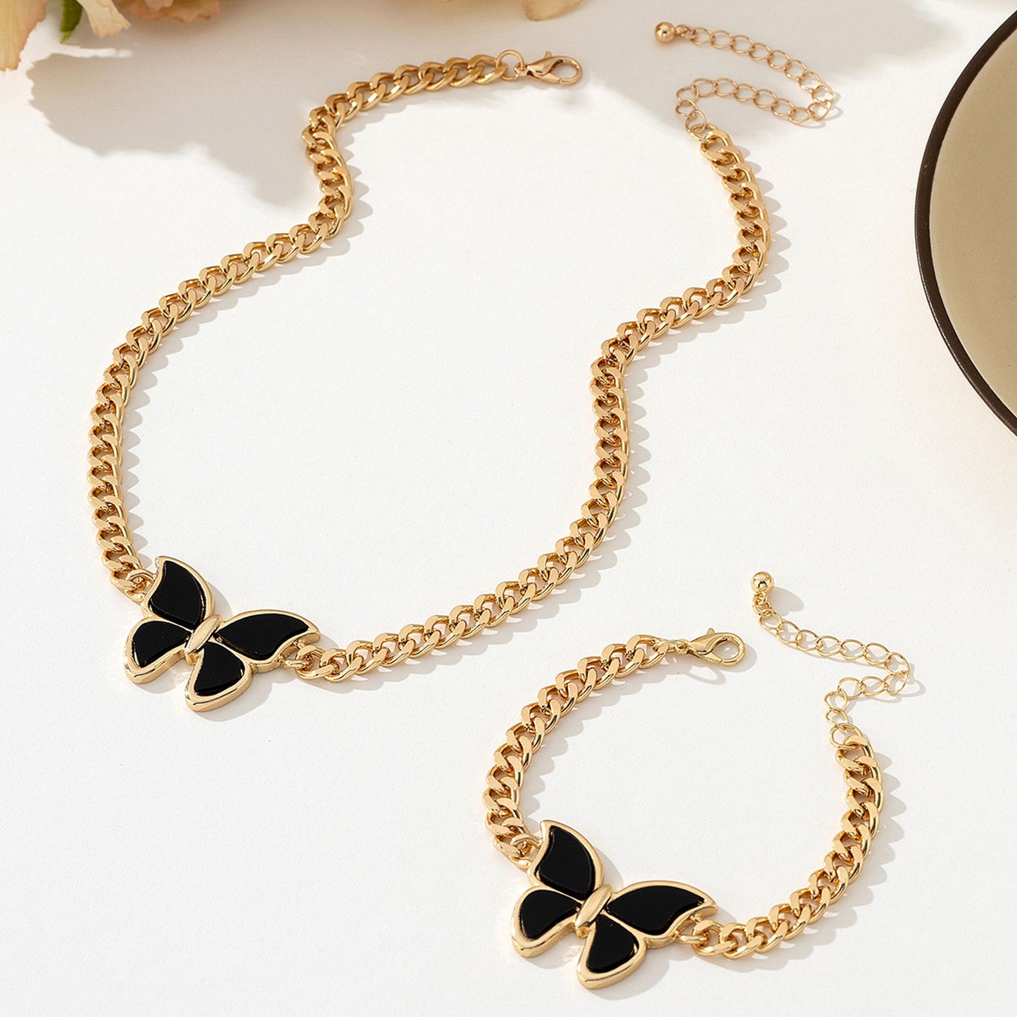 Women's Butterfly Necklace and Bracelet Set