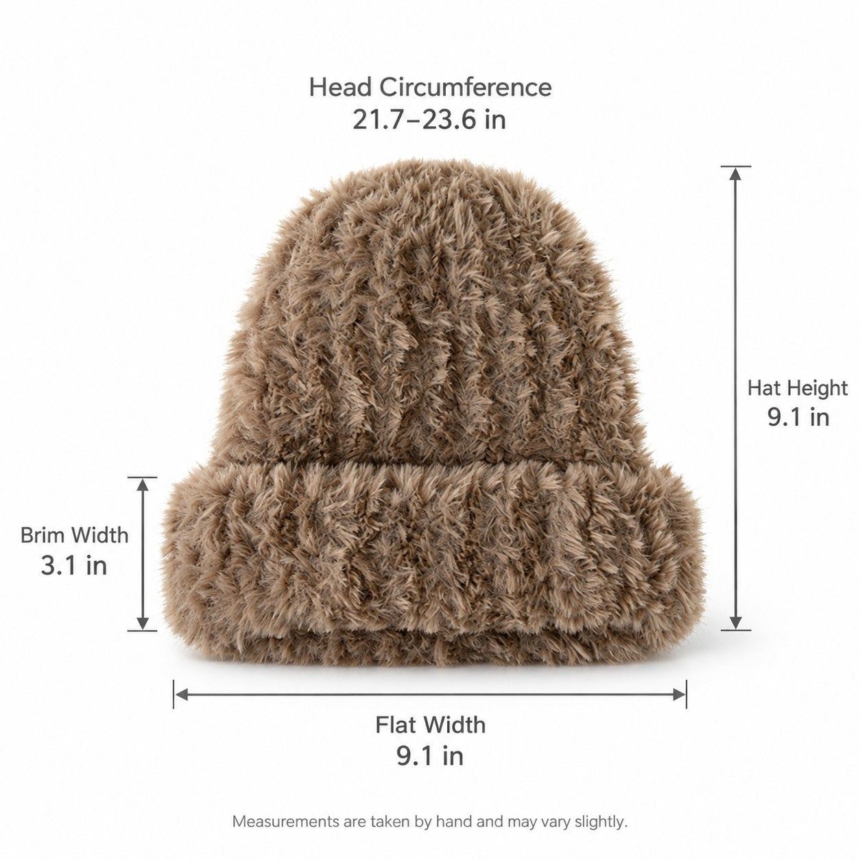 Fuzzy Knit Beanie Hat Soft Plush Cuffed Winter Cold Weather Cap