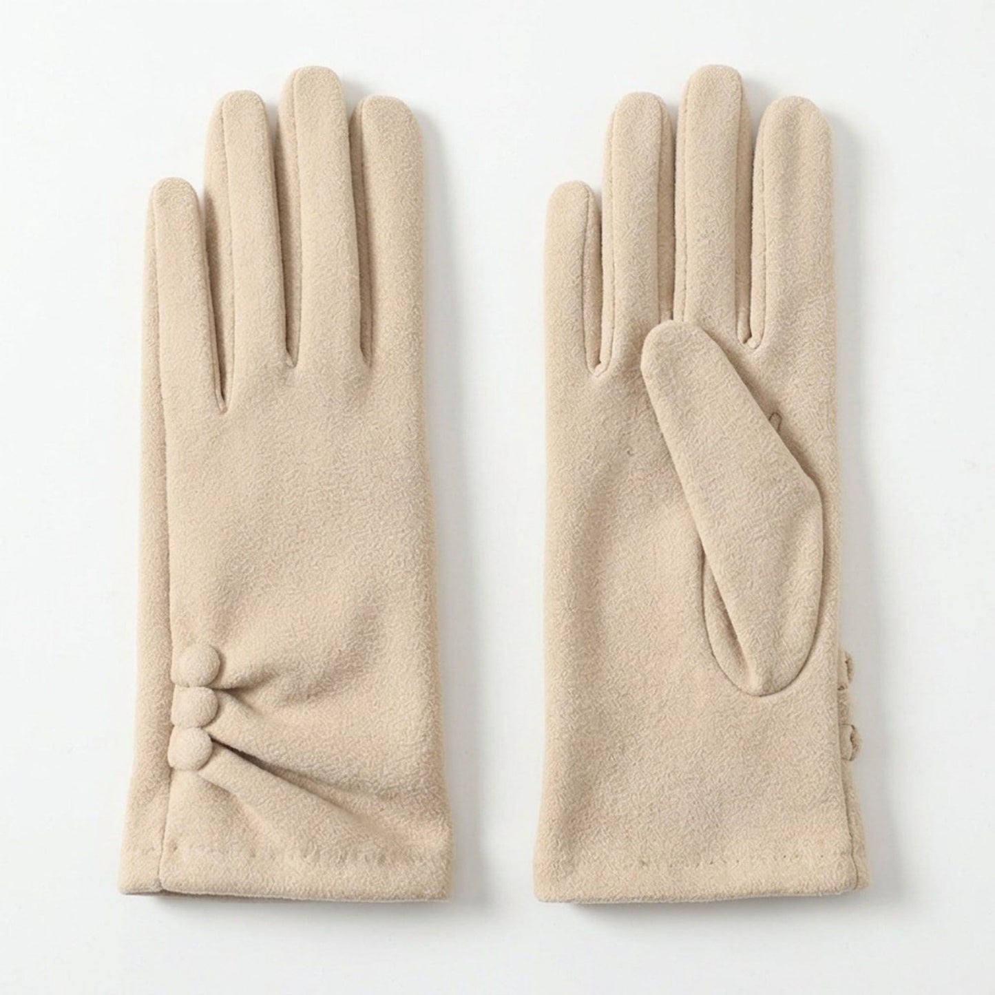 Faux Suede Winter Gloves with Pleated Wrist and Button Detail 9.4 x 3.3in