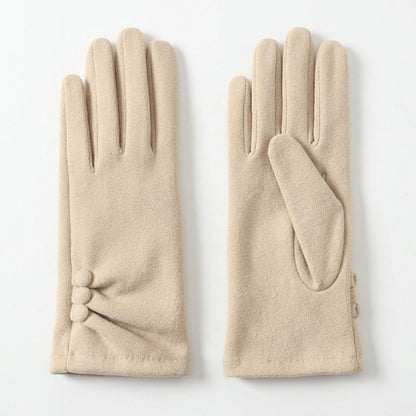 Faux Suede Winter Gloves with Pleated Wrist and Button Detail 9.4 x 3.3in