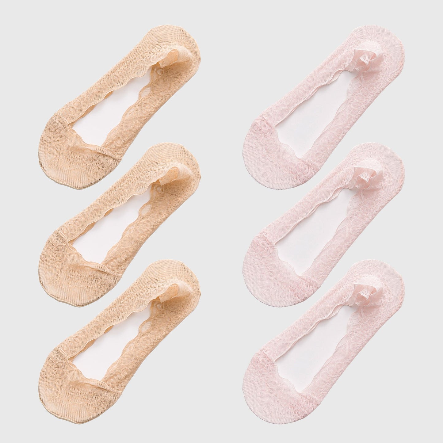 No Show Socks 6pk Invisible Liner Elegant Lace Design